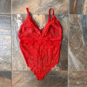 Adore Me Zora Bodysuit NWT Women’s Size Large Red Lace Mesh Sexy Lingerie